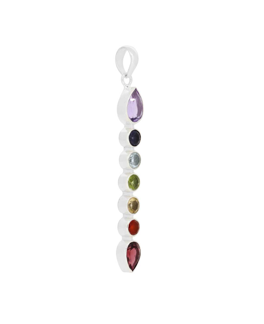 7 Gemstones Sterling Silver Chakra Pendant - Charms & Pendants