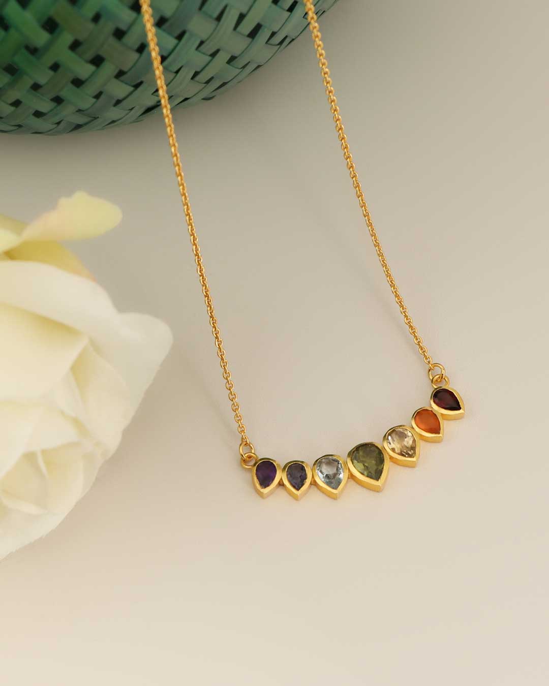 Gold plated genuine gemstone chakra necklace