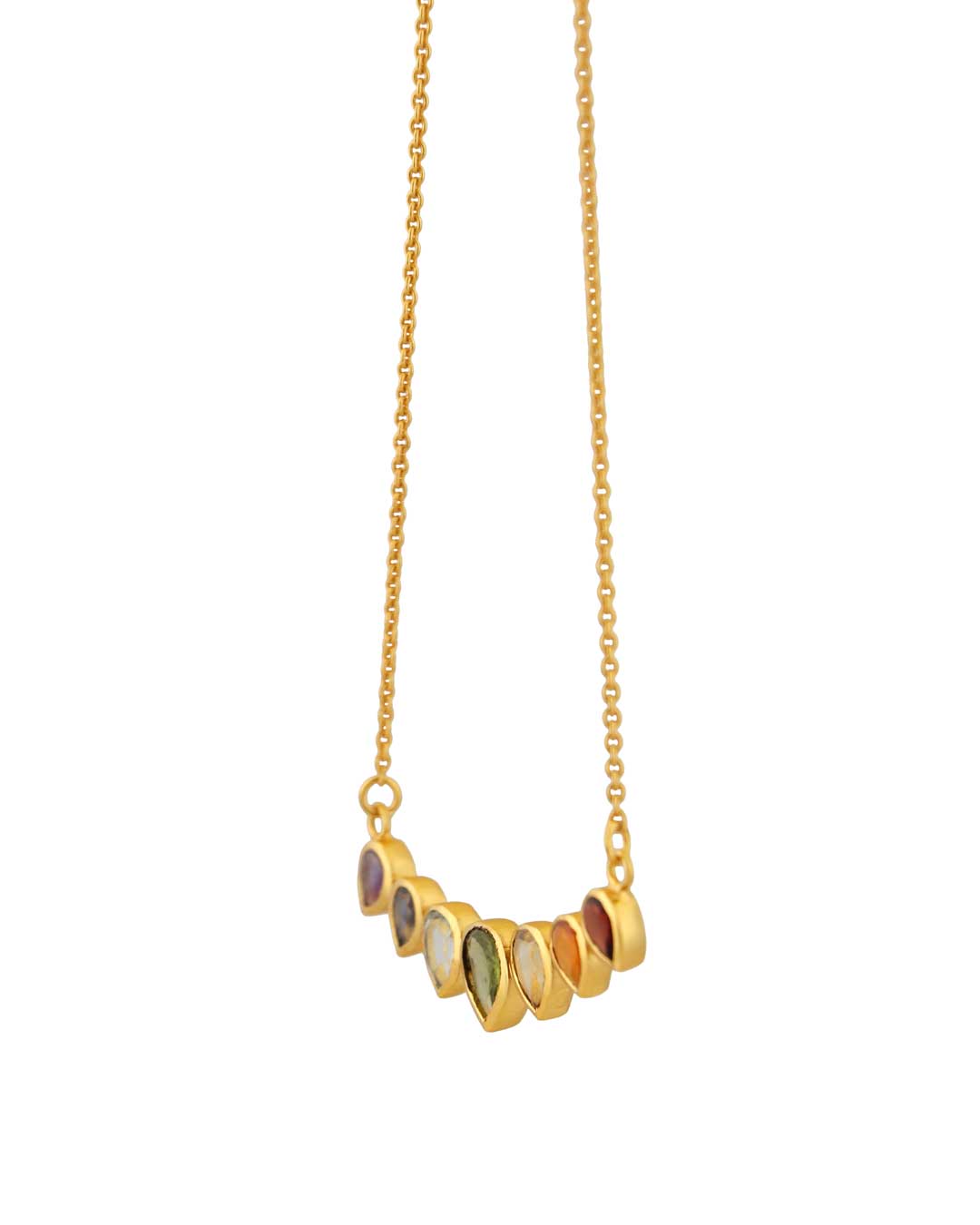 Gold-Plated Chakra Necklace – Teardrop Gemstones Jewelry for Balance & Energy