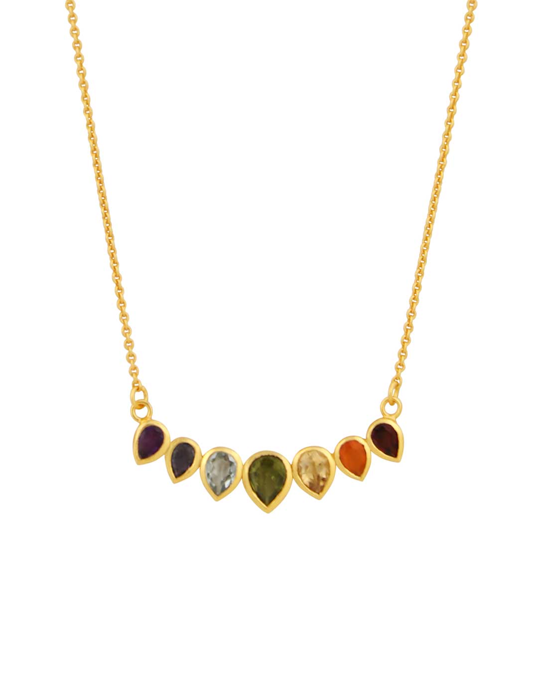 Gold-Plated Chakra Necklace – Teardrop Gemstones Jewelry for Balance & Energy