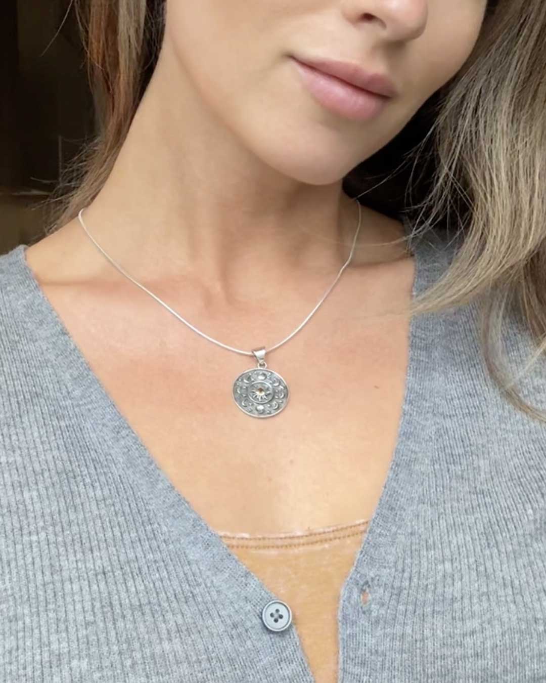 Sterling Silver Inspirational Celestial Pendant with Citrine