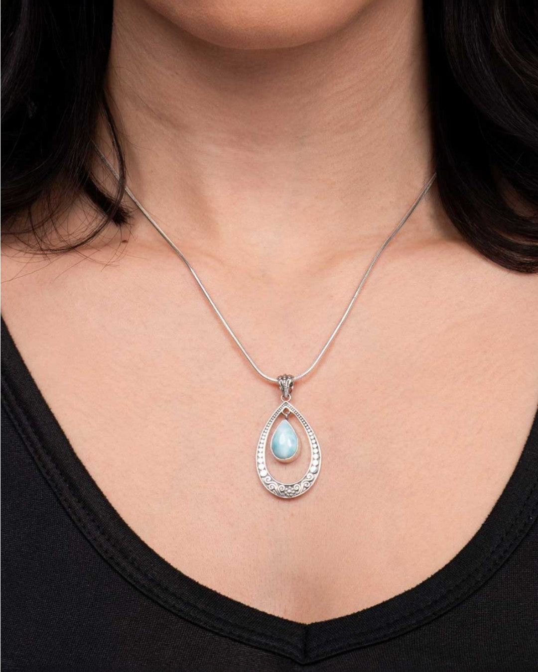 Sterling Silver Swaying Larimar Pendant