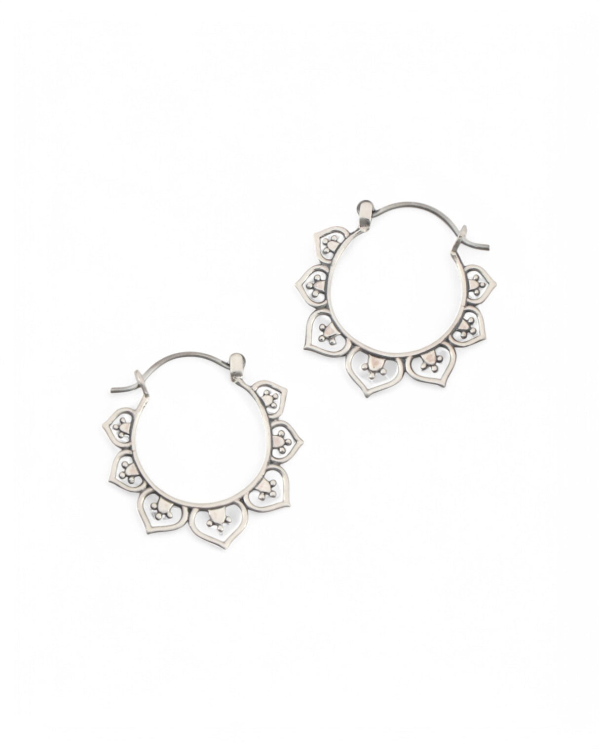 Sterling Silver Lotus Flower Hoop Earrings