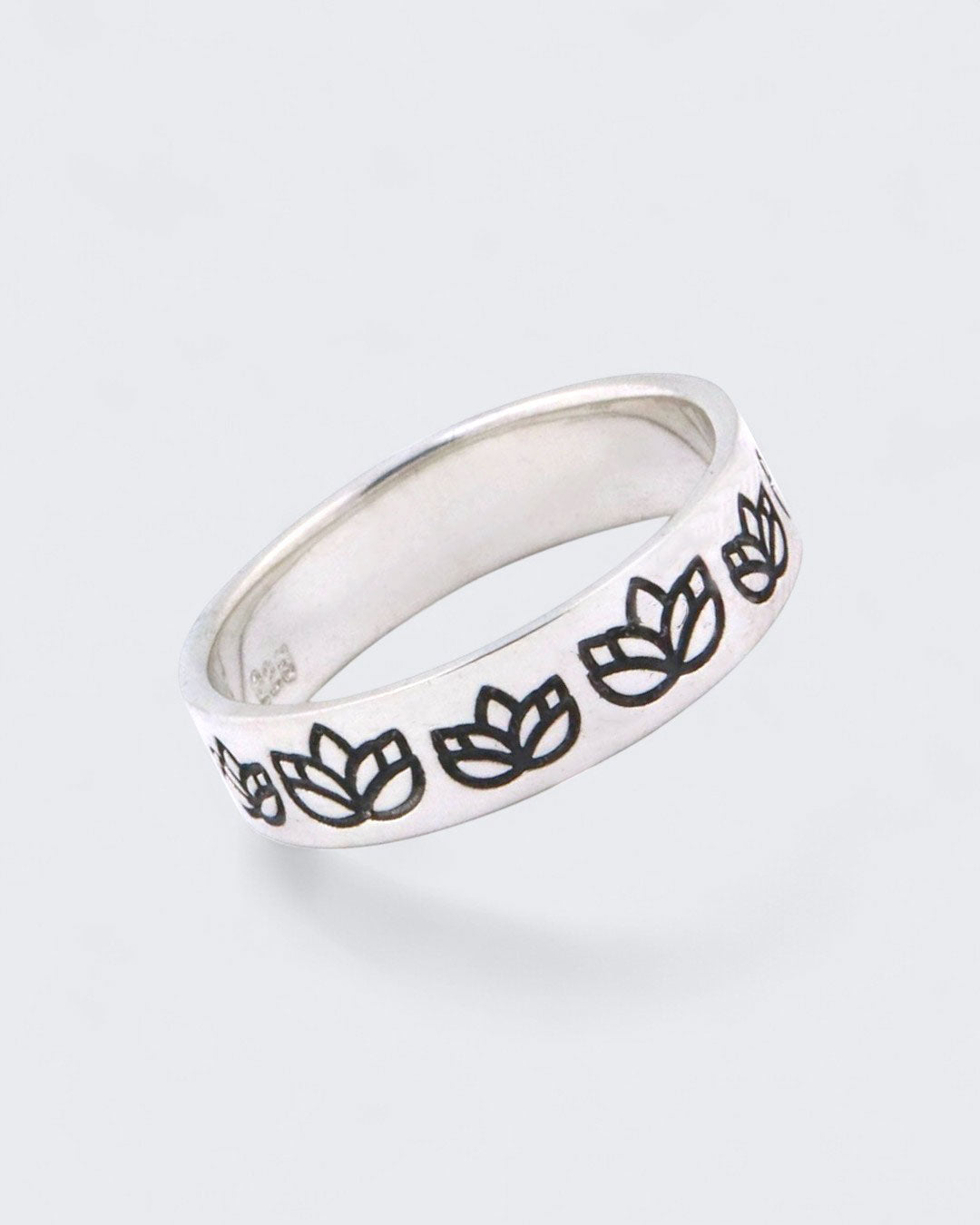 Lotus Design Sized Sterling Silver Band Rings