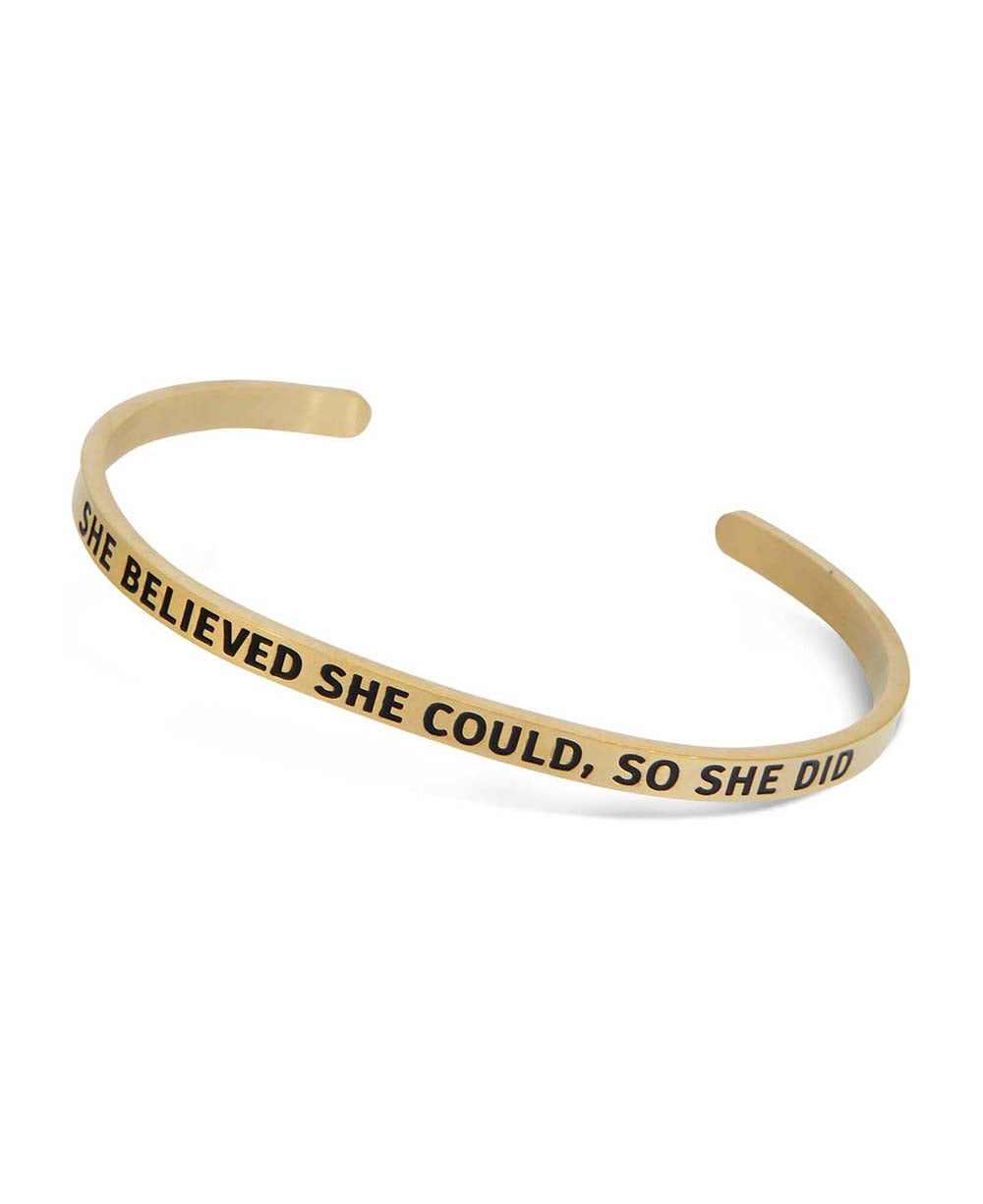 She Believed She Could So She Did, Inspirational Cuff Bracelet