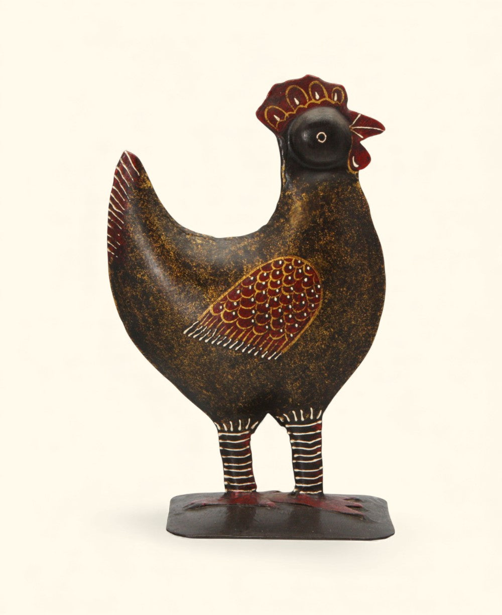 Handmade Wrought Iron Rooster Figurine – Embossed and Hand-Painted Sculpture