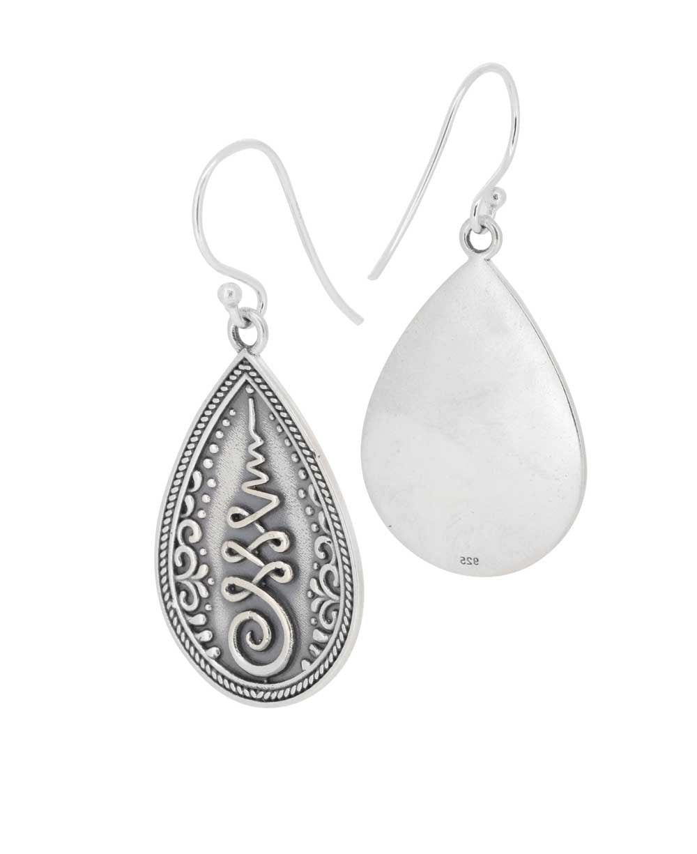 Teardrop Unalome Sterling Silver Earrings