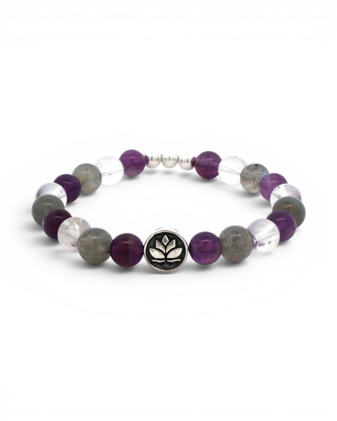Amethyst, Labradorite & Clear Quartz Lotus Stretch Bracelet - Bracelet