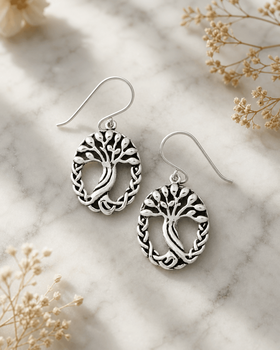 Ancient Tree of Life Earrings, Sterling Silver -