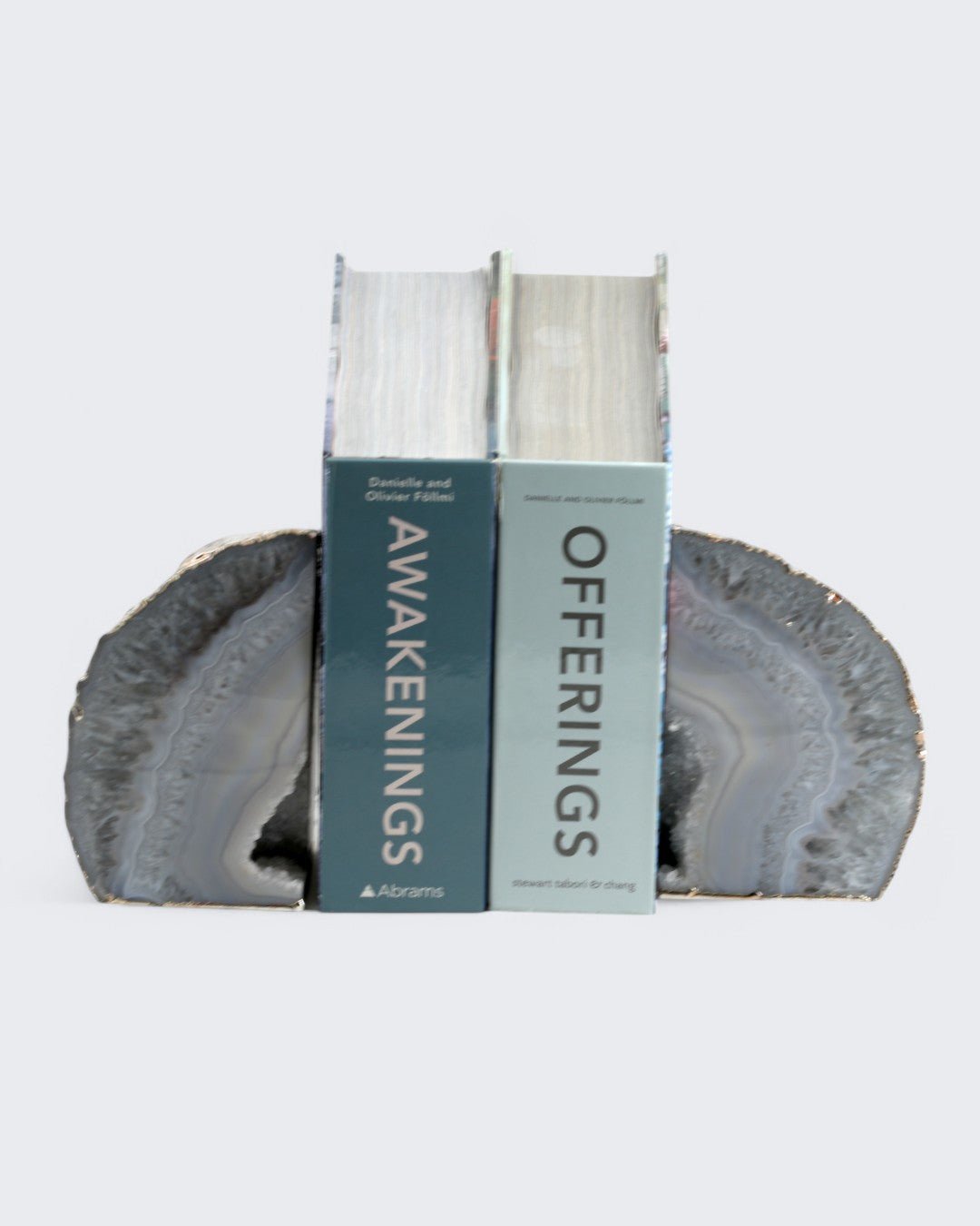 Antique Gilded Grey Agate Gemstone Geode Bookends - Bookends