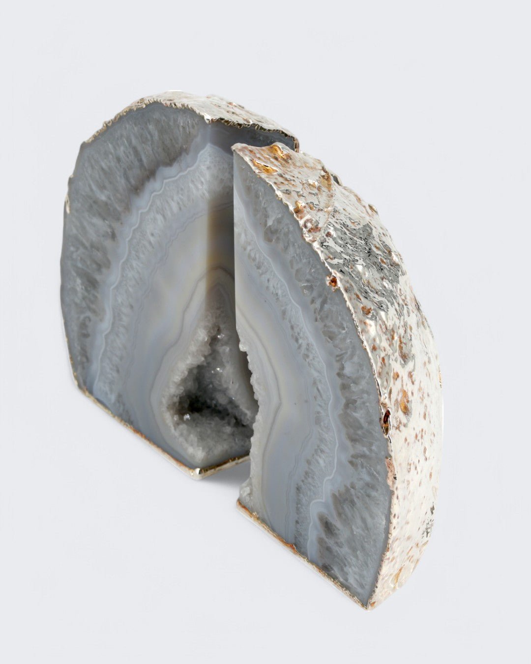 Antique Gilded Grey Agate Gemstone Geode Bookends - Bookends