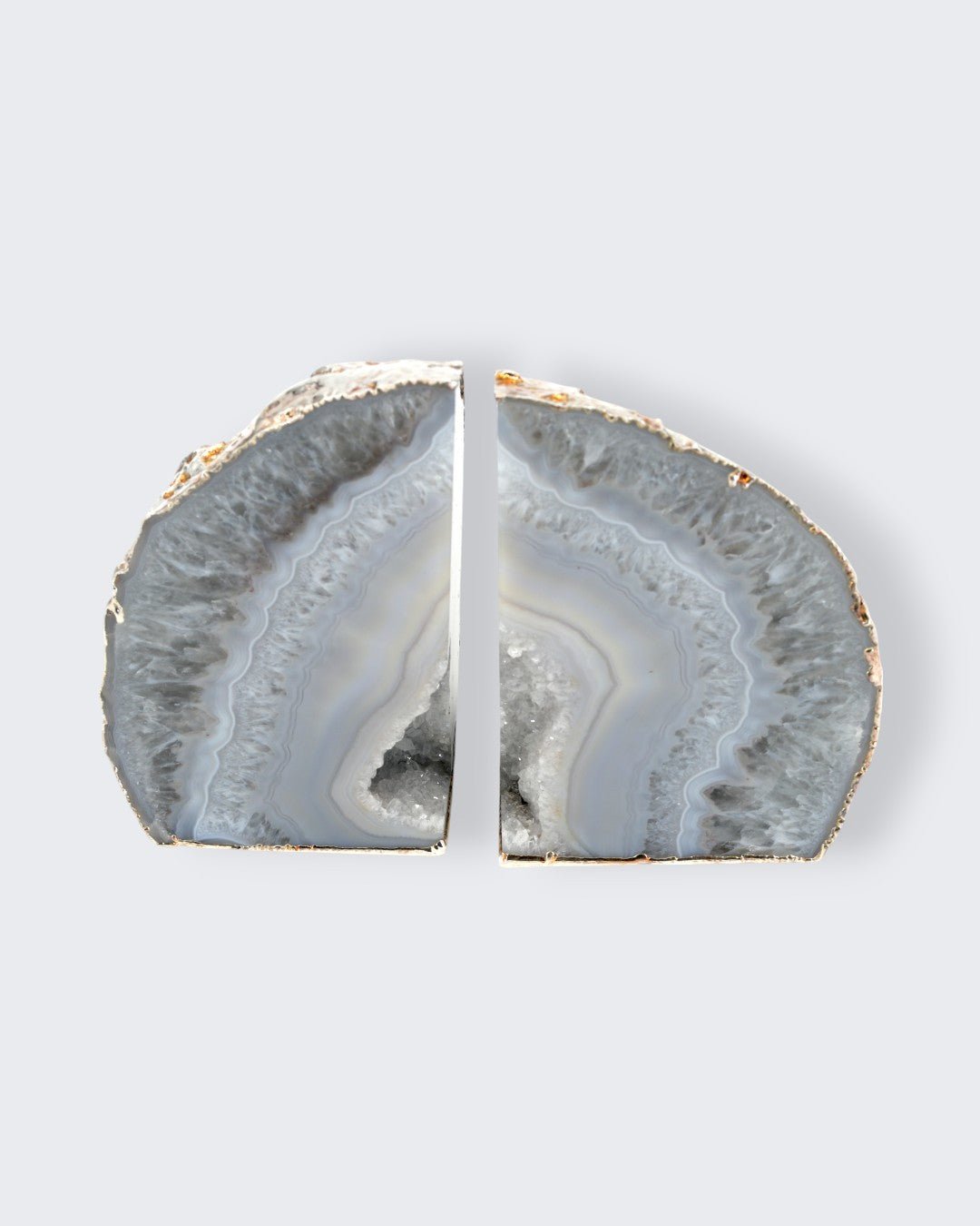 Antique Gilded Grey Agate Gemstone Geode Bookends - Bookends