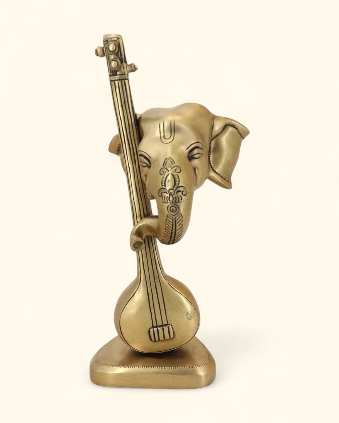 Artistic Abstract Brass Ganesh Statue Playing Sitar - Sculptures & Statues