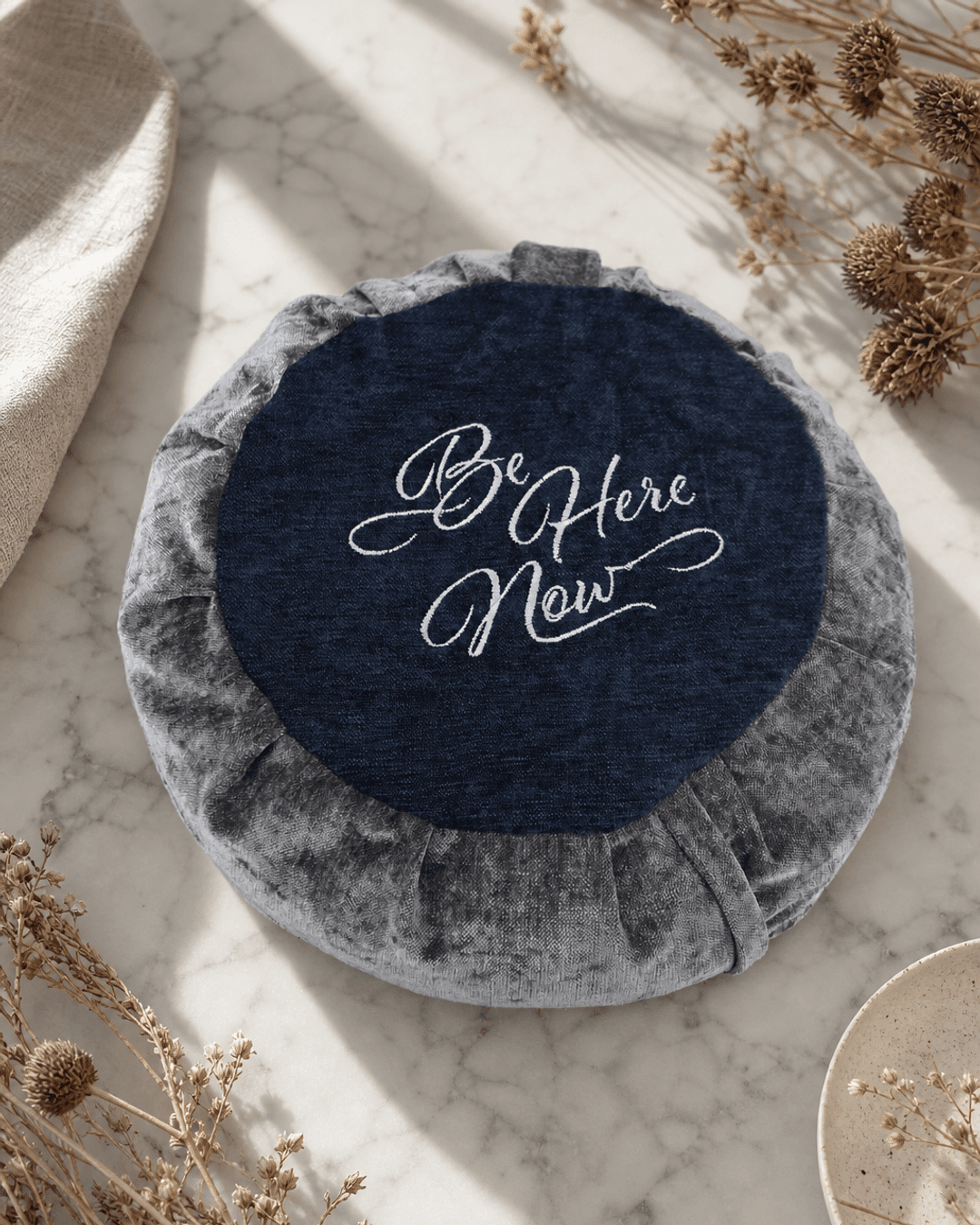 Be Here Now Grey Blue Meditation Zafu Cushion - Massage Cushions