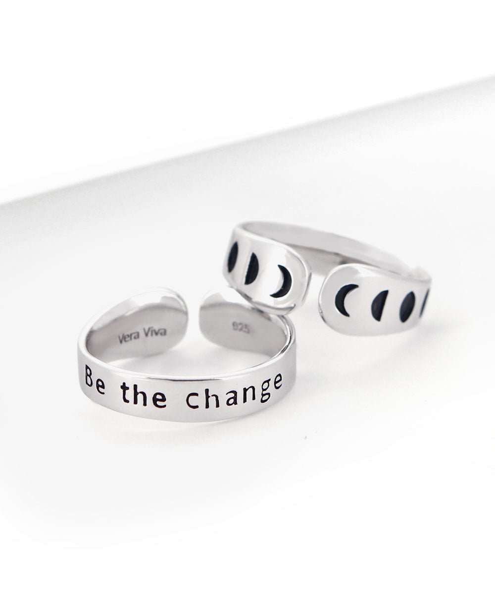 Be The Change Moon Phase Adjustable Inspirational Sterling Silver Ring - Rings