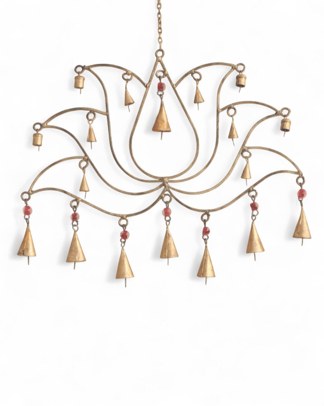 Beaded Lotus Bell Wall Hanging – Handcrafted Decorative Metal Art - Wind Chimes
