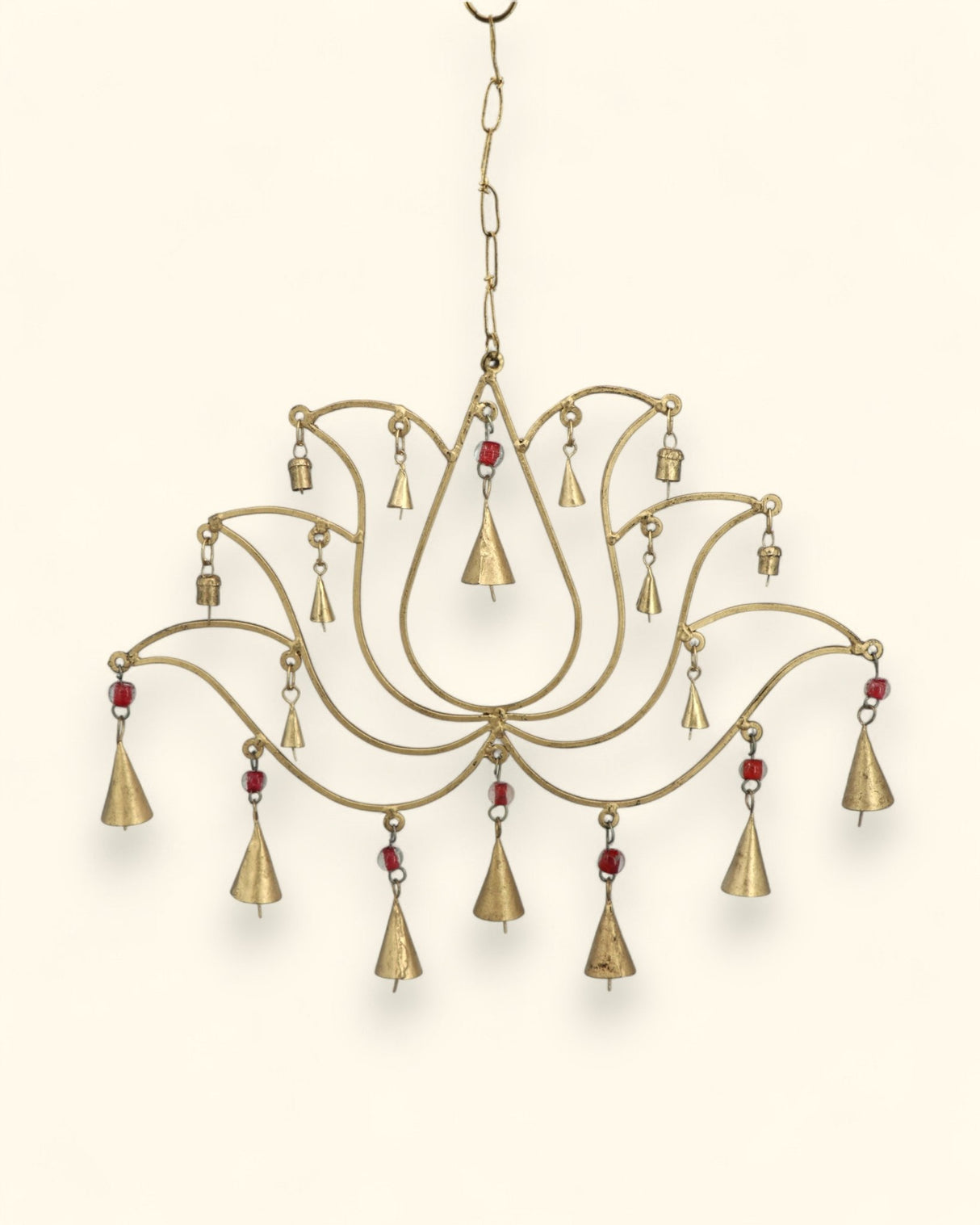 Beaded Lotus Bell Wall Hanging – Handcrafted Decorative Metal Art - Wind Chimes