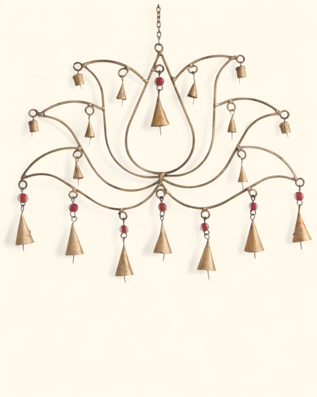 Beaded Lotus Bell Wall Hanging – Handcrafted Decorative Metal Art - Wind Chimes