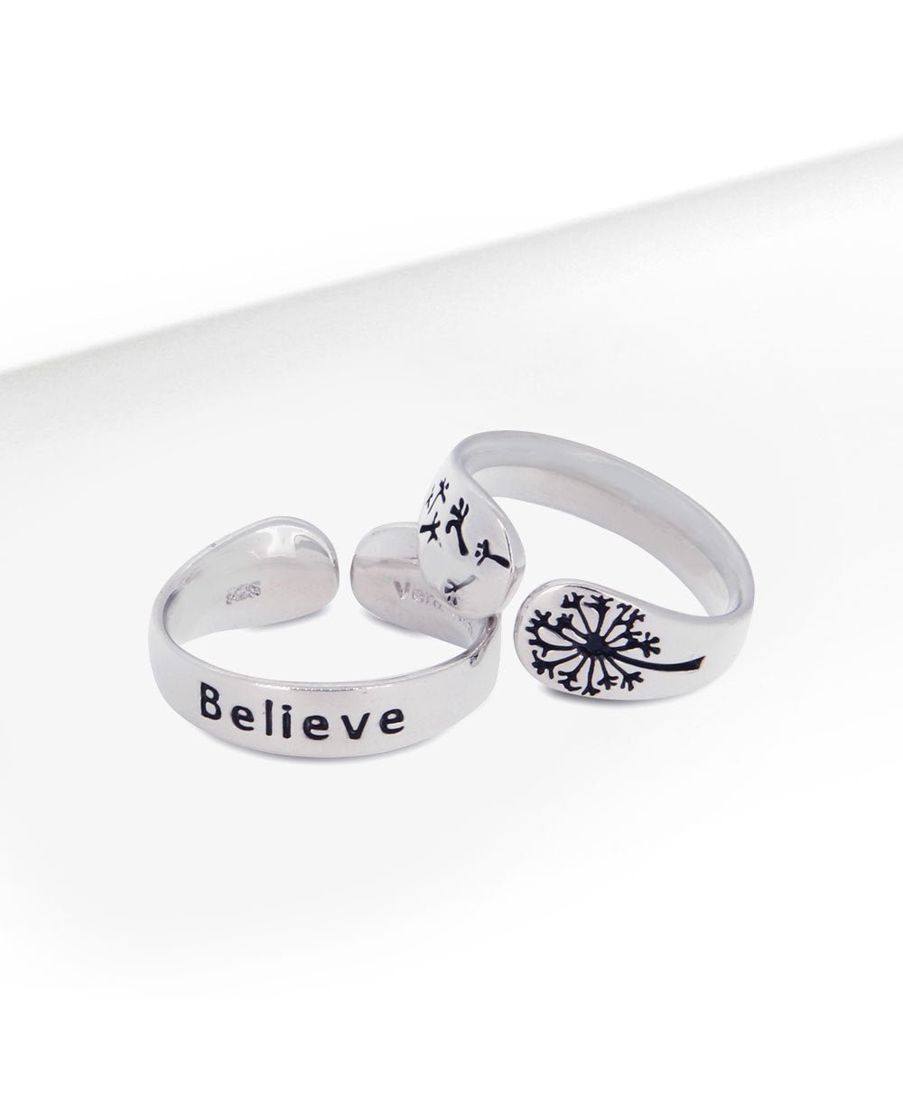 Believe Sterling Adjustable Dandelion Ring - Rings