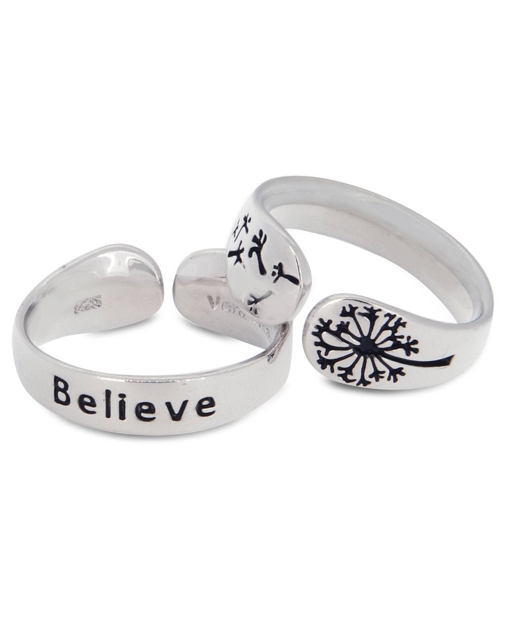 Believe Sterling Adjustable Dandelion Ring - Rings