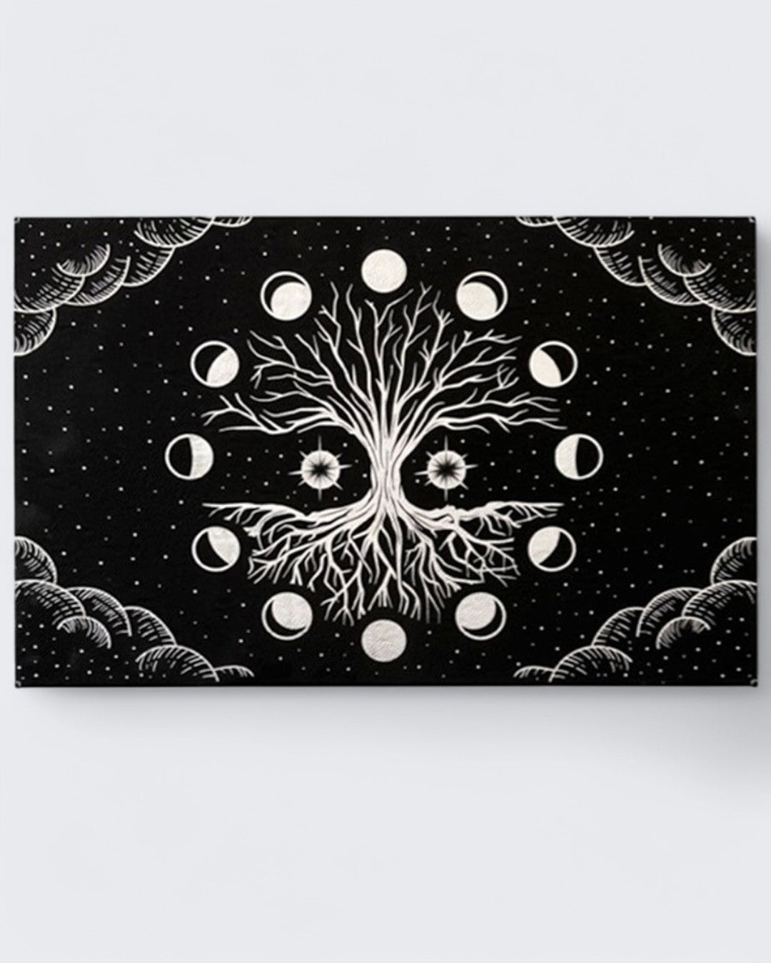 Black Leatherette Tree of Life & Moon Phases Wall Hanging – A Symbol of Our Journey and Interconnectedness - Posters, Prints, & Visual Artwork