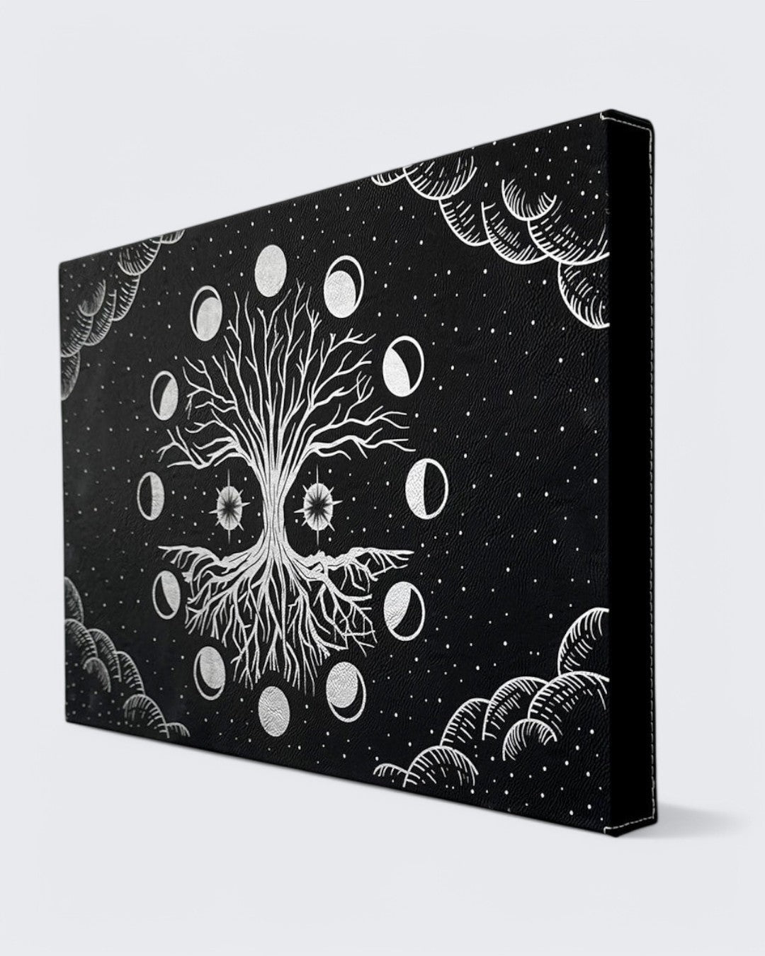 Black Leatherette Tree of Life & Moon Phases Wall Hanging – A Symbol of Our Journey and Interconnectedness - Posters, Prints, & Visual Artwork