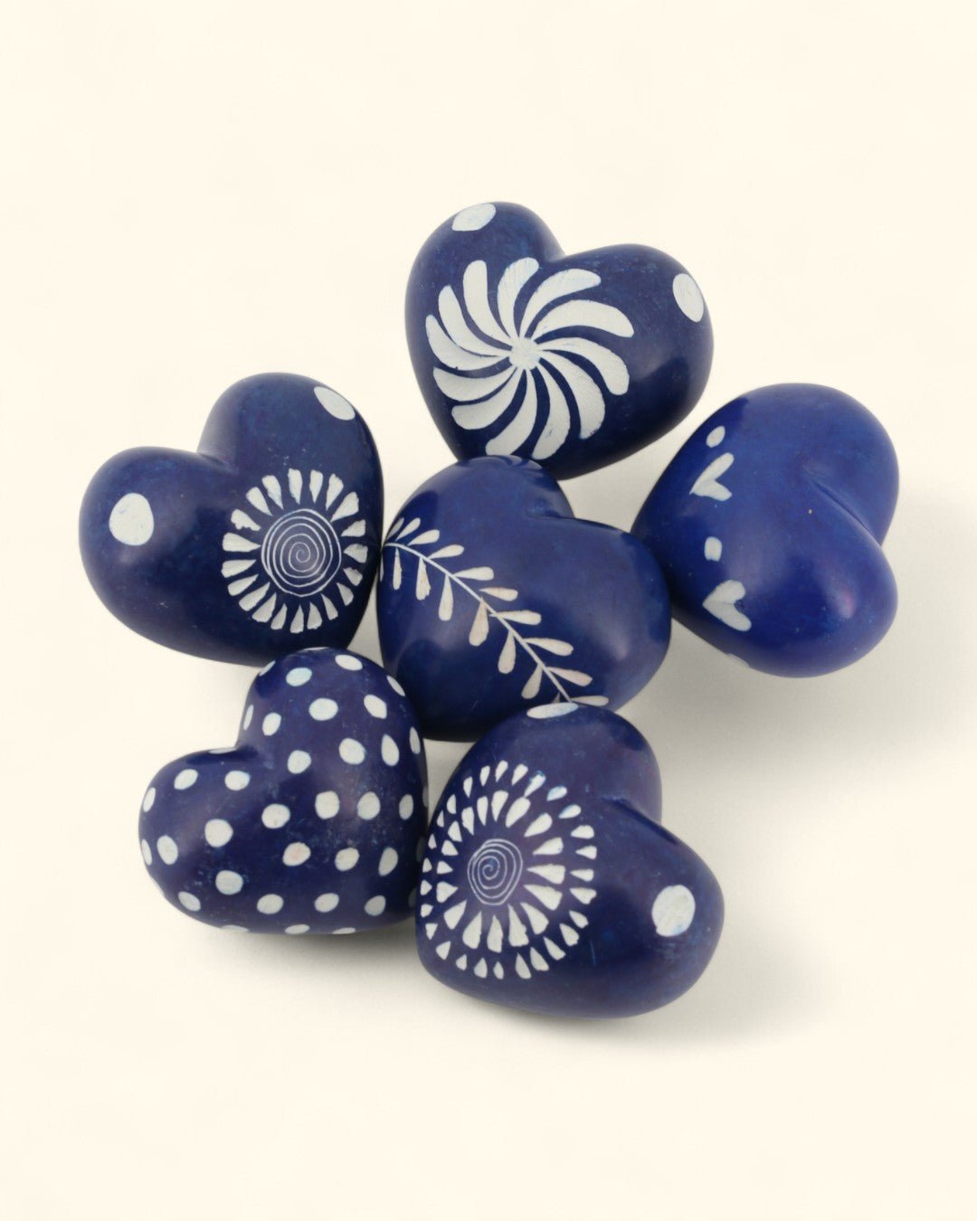 Blue Etched Soapstone Hearts Set of 6 - Decor