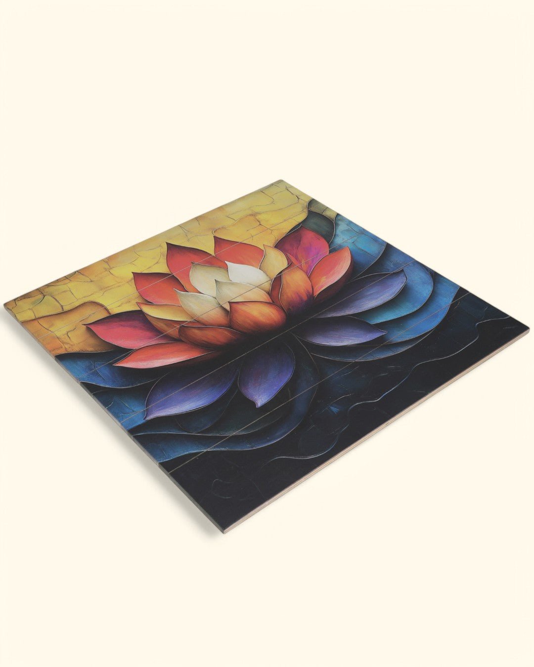 Bold Lotus Wooden Panel Wall Art – 18" x 18" - Posters, Prints, & Visual Artwork