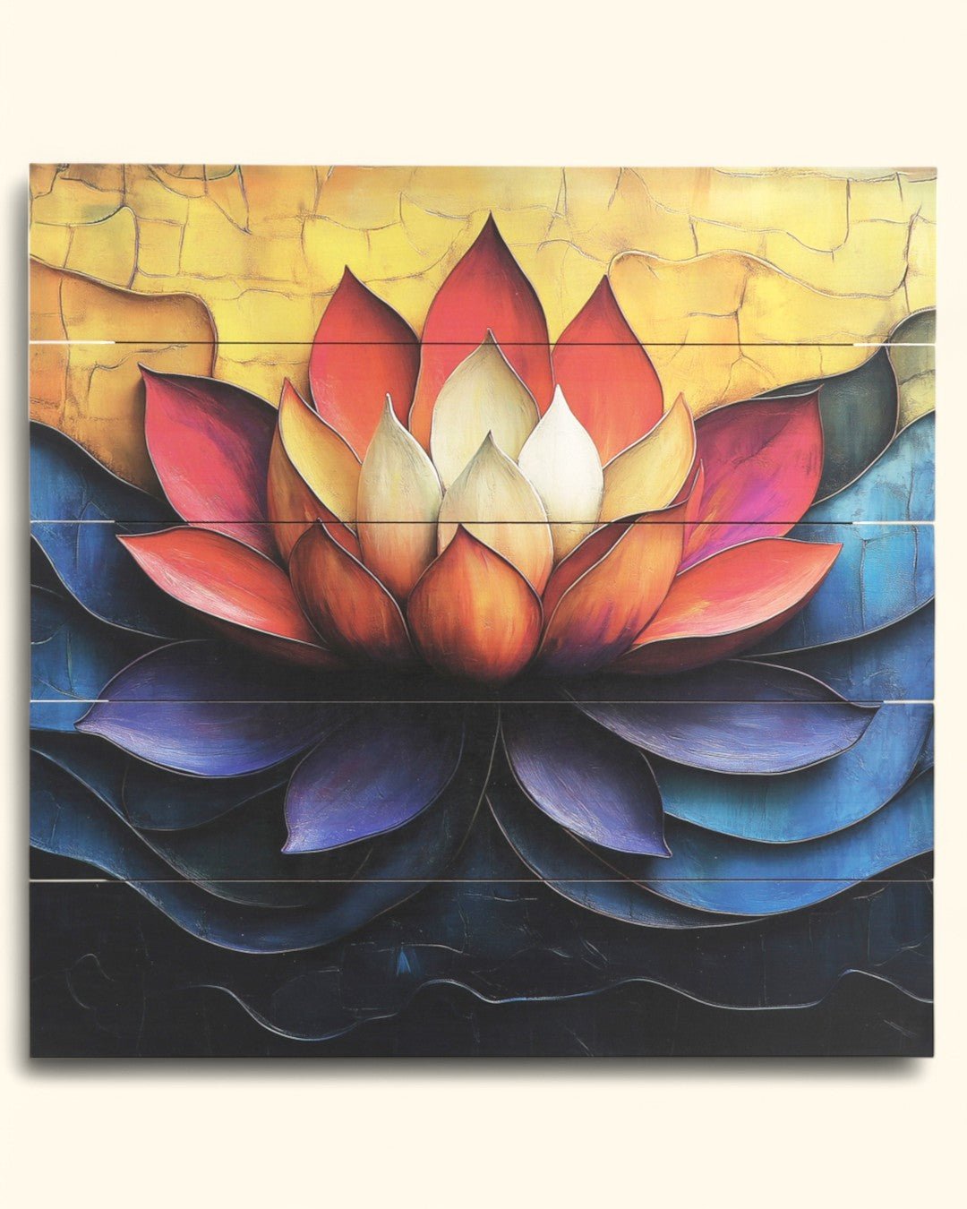 Bold Lotus Wooden Panel Wall Art – 18" x 18" - Posters, Prints, & Visual Artwork