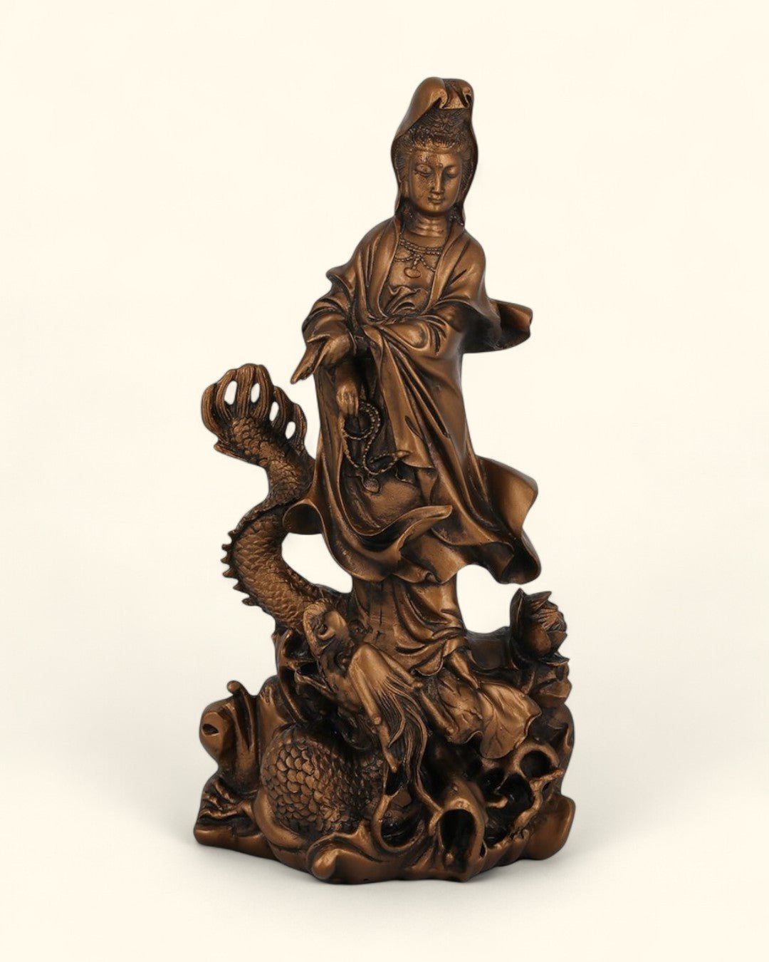 Bronze Finish Kuan Yin Dragon Statue - Sculptures & Statues