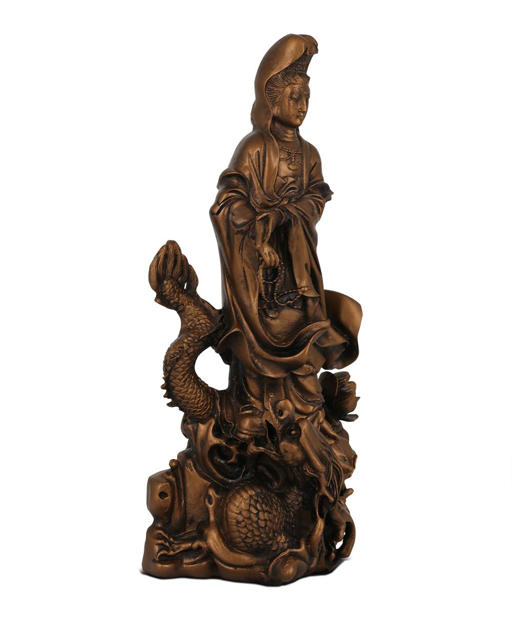 Bronze Finish Kuan Yin Dragon Statue - Sculptures & Statues