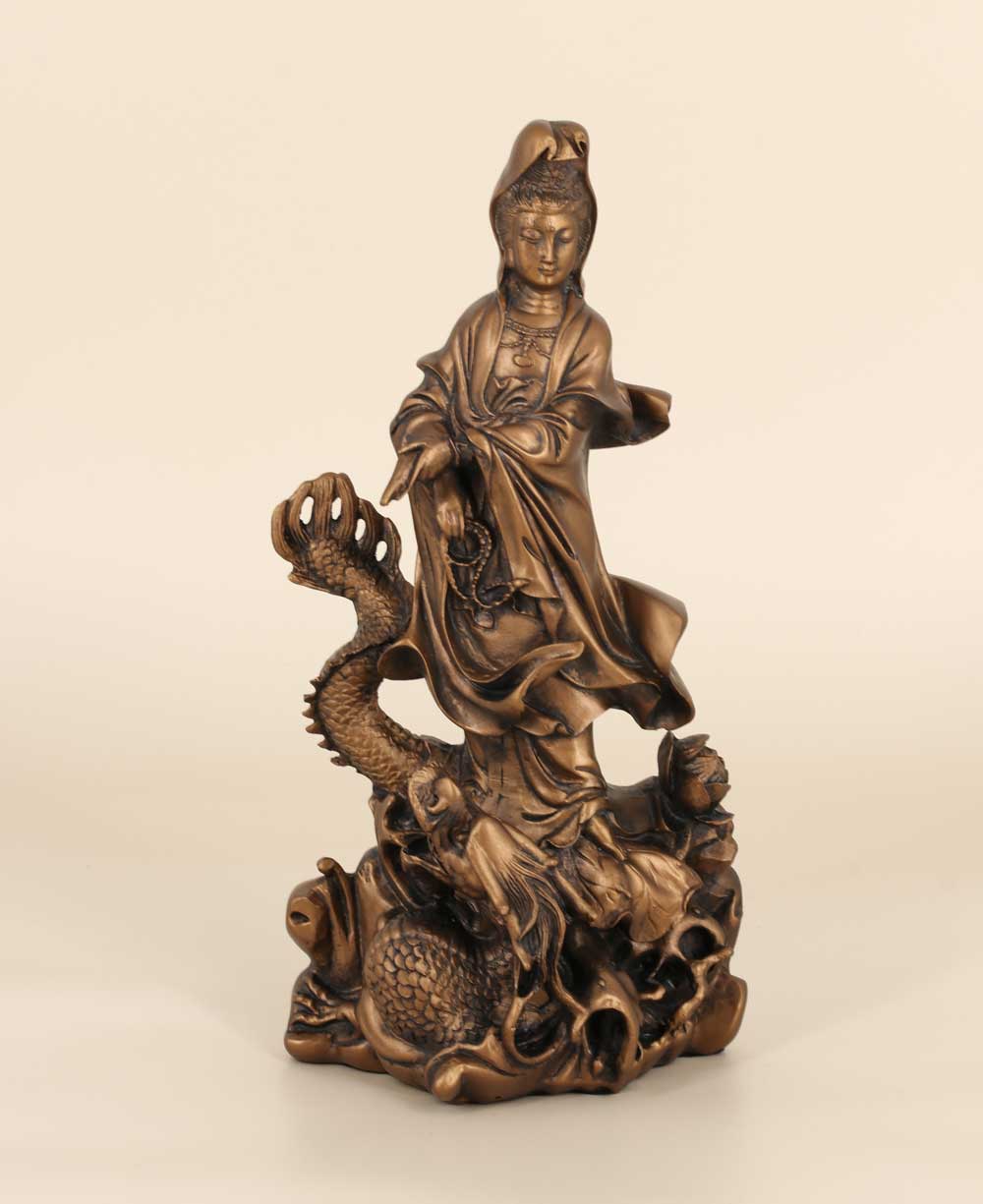 Bronze Finish Kuan Yin Dragon Statue - Sculptures & Statues