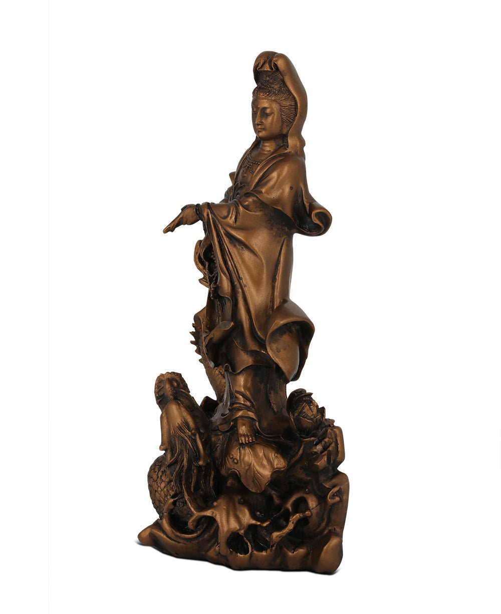 Bronze Finish Kuan Yin Dragon Statue - Sculptures & Statues