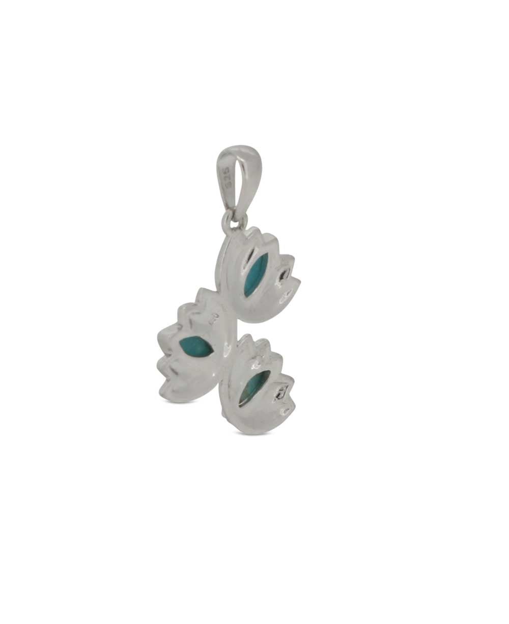 Brushed Sterling Silver Turquoise Triple Lotus Pendant - Pendant
