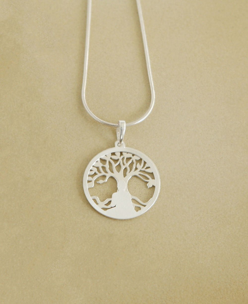 Buddha Pendant with Layered Bodhi Tree in Sterling Silver - Pendant