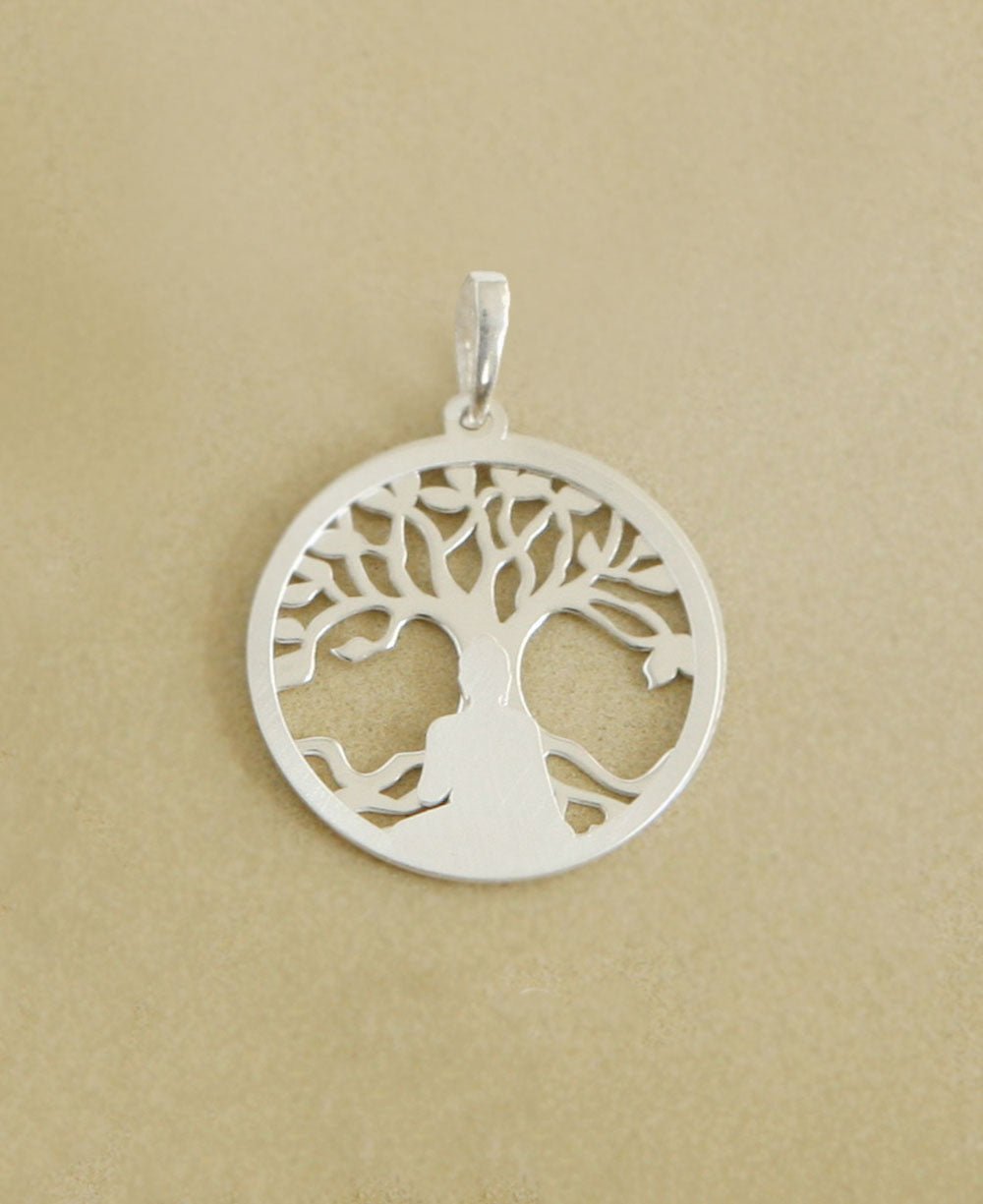 Buddha Pendant with Layered Bodhi Tree in Sterling Silver - Pendant