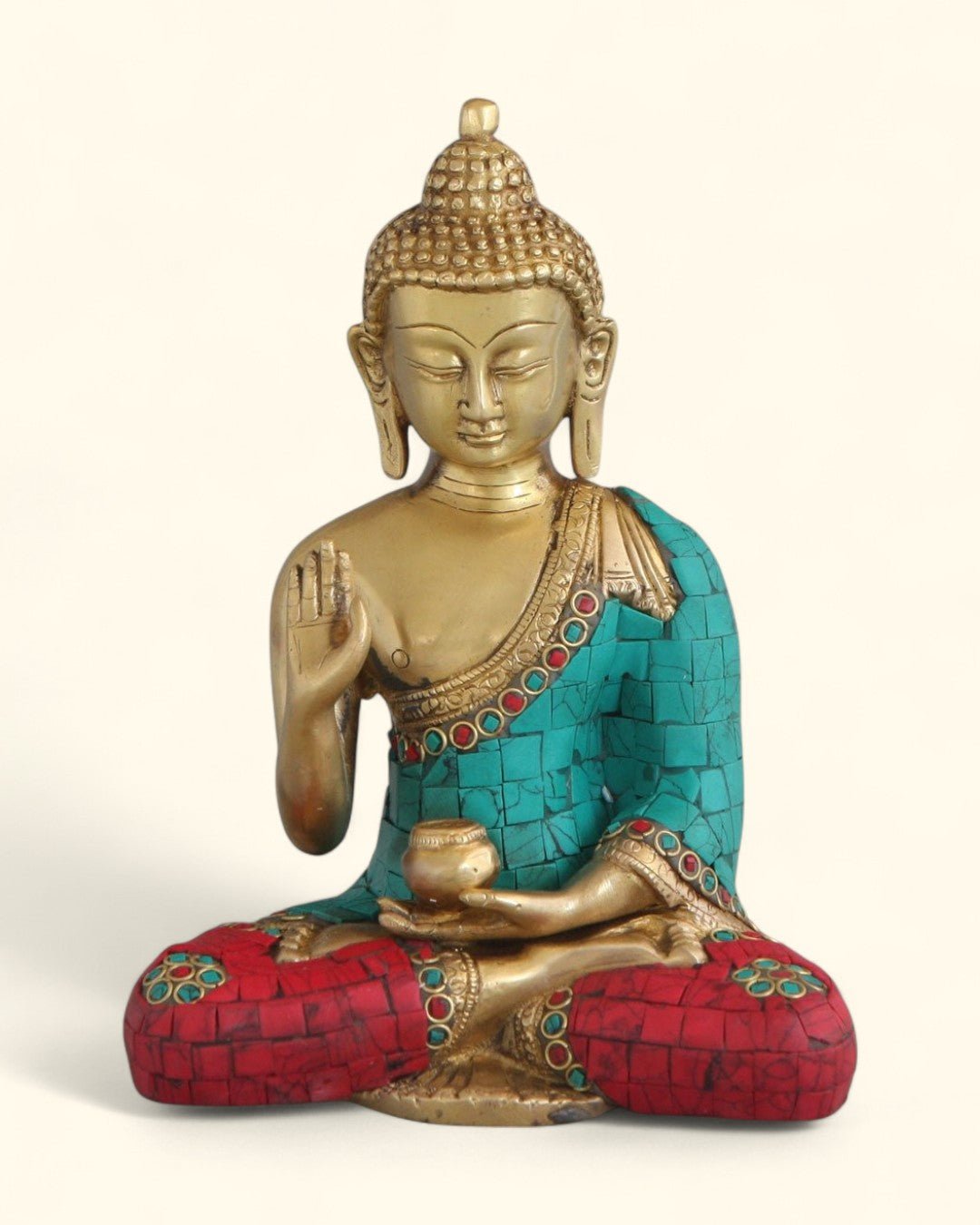 Buddha Statue with Colorful Detailing, Brass - Sculptures & Statues