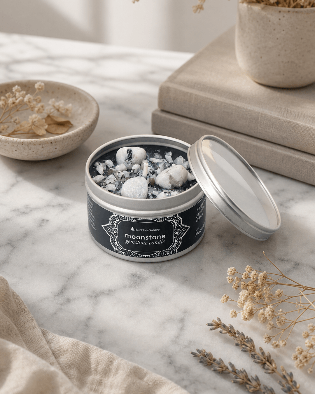 Calming Moonstone Gemstone Aromatherapy Candle - Candles