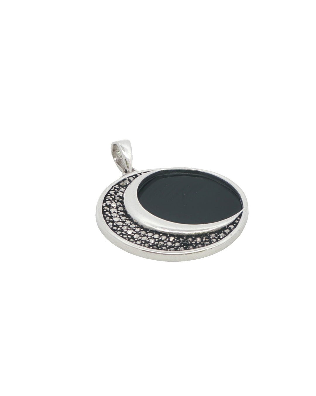 Celestial Crescent Moon Pendant – Sterling Silver with Black Onyx & Marcasite - Pendant