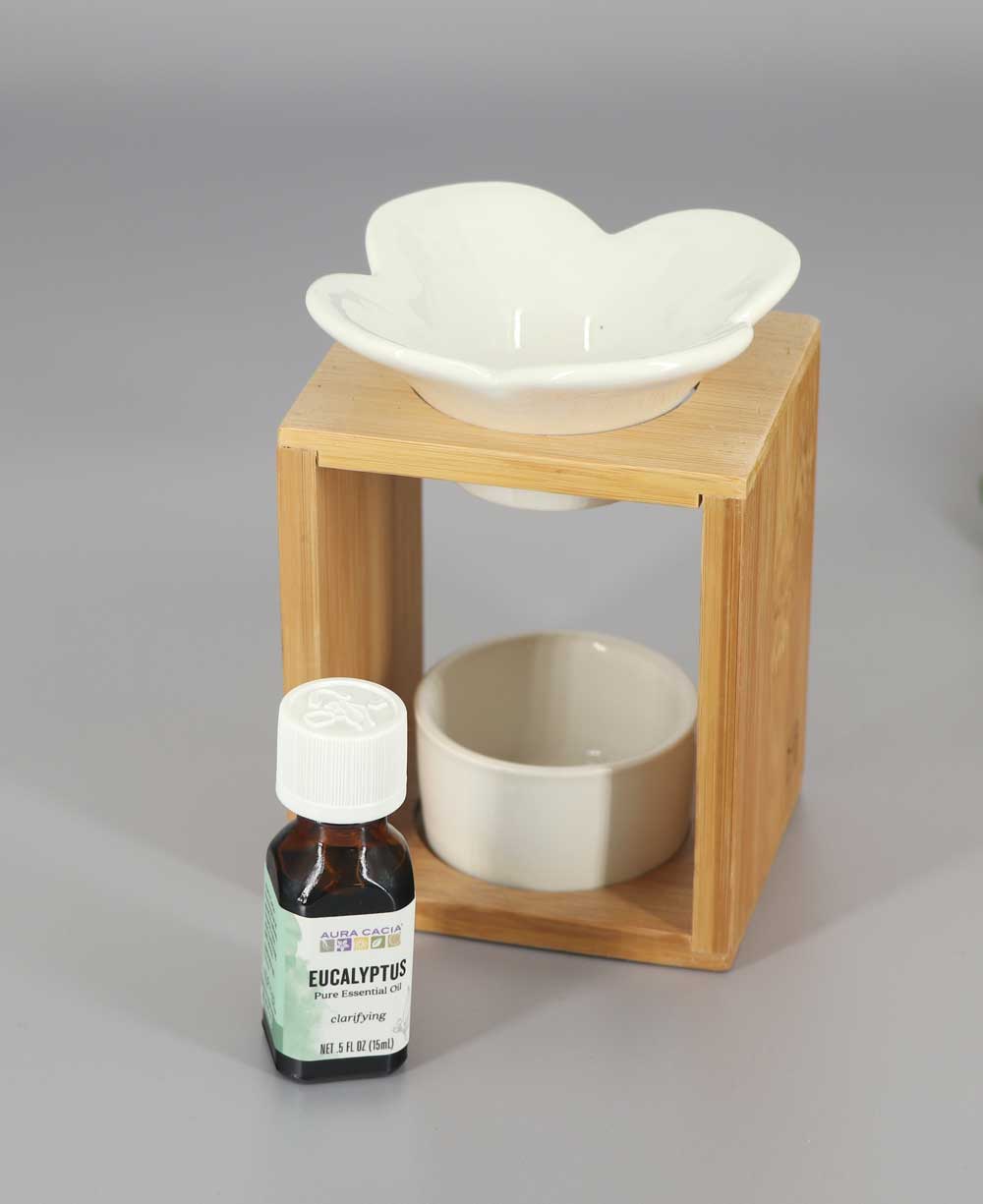Ceramic and Bamboo Oil Burner Set Essential Oil - Candle & Oil Warmers Flower