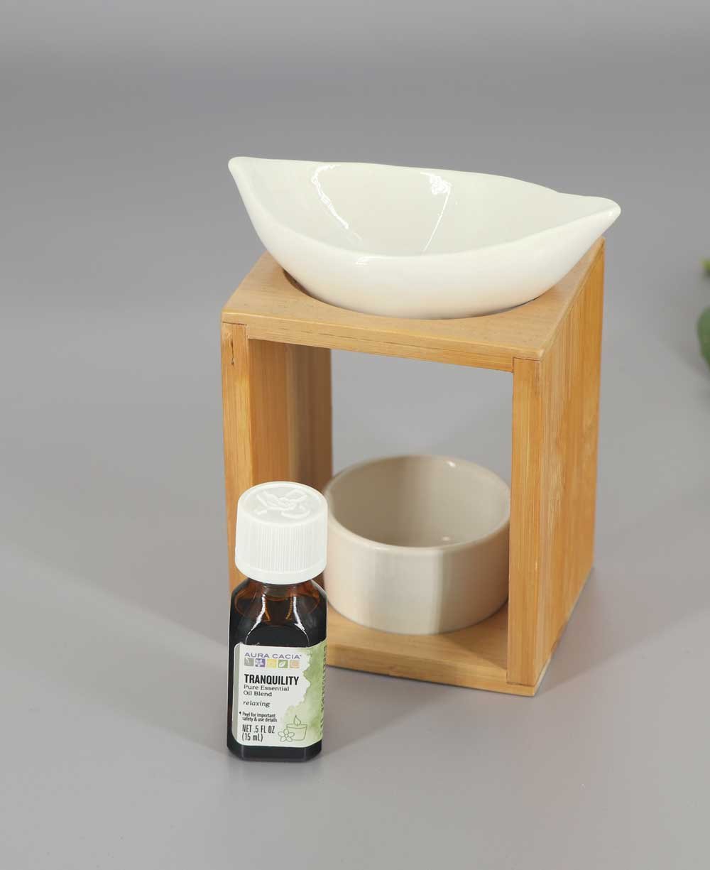 Ceramic and Bamboo Oil Burner Set Essential Oil - Candle & Oil Warmers Leaf