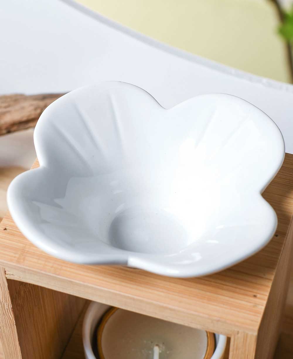 Ceramic and Bamboo Oil Burner Set Essential Oil - Candle & Oil Warmers Leaf