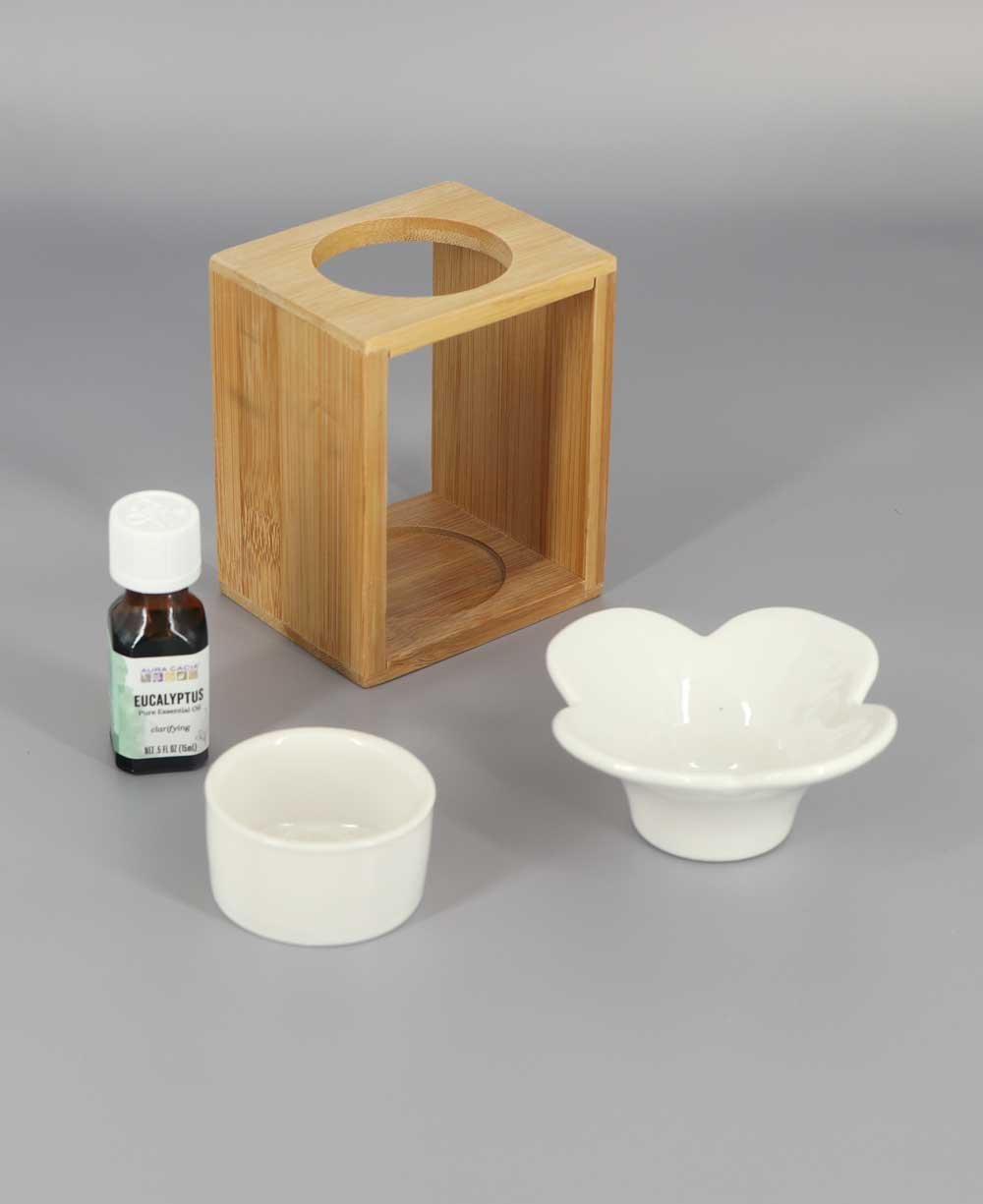 Ceramic and Bamboo Oil Burner Set Essential Oil - Candle & Oil Warmers Leaf