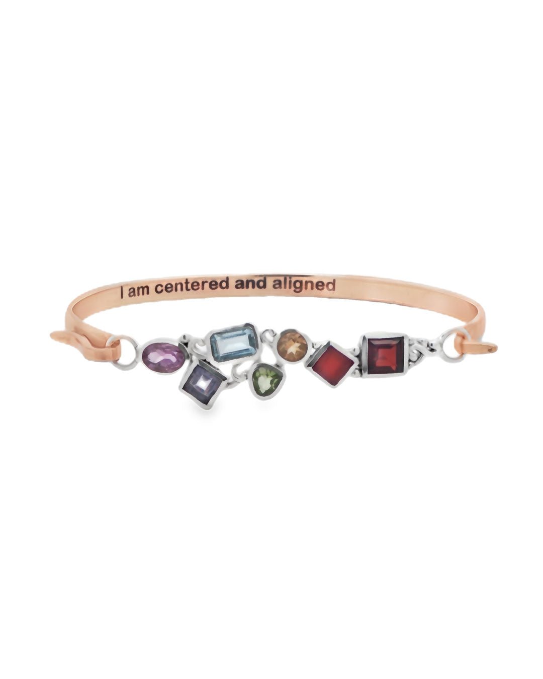 Chakra Alignment Gemstone Cuff – Sterling Silver & Bronze Bracelet with 7 Chakra Stones - Bracelets