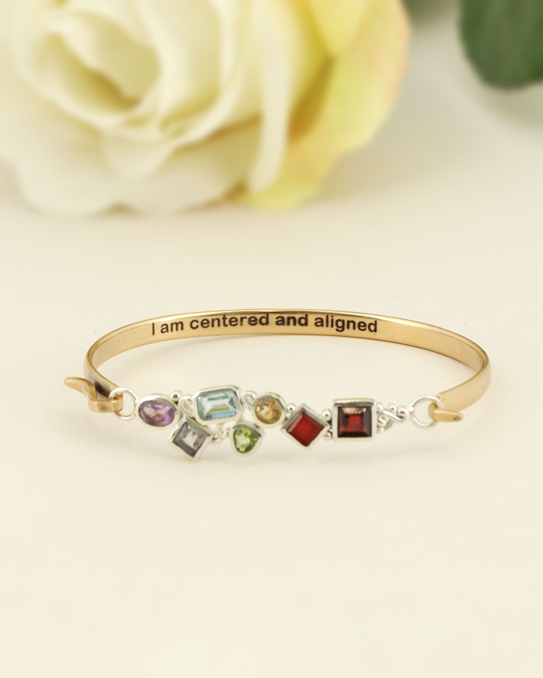 Chakra Alignment Gemstone Cuff – Sterling Silver & Bronze Bracelet with 7 Chakra Stones - Bracelets