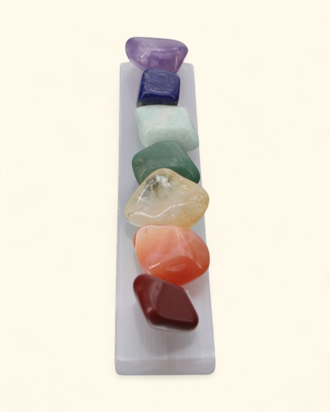Chakra Healing Stone Set with Selenite Charging Plate – 7 Gemstones + Engraved Crystal Tray - New