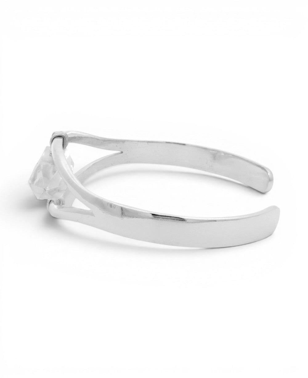 Clear Quartz Crystal Point Cuff Bracelet — Silver Plated Adjustable - Bracelets