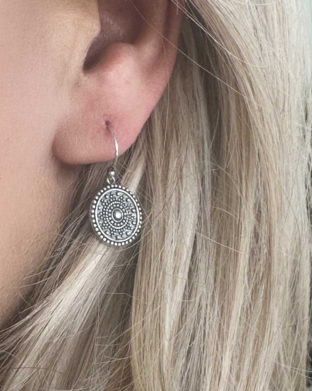 Dainty Mandala Silver Earrings - Earrings