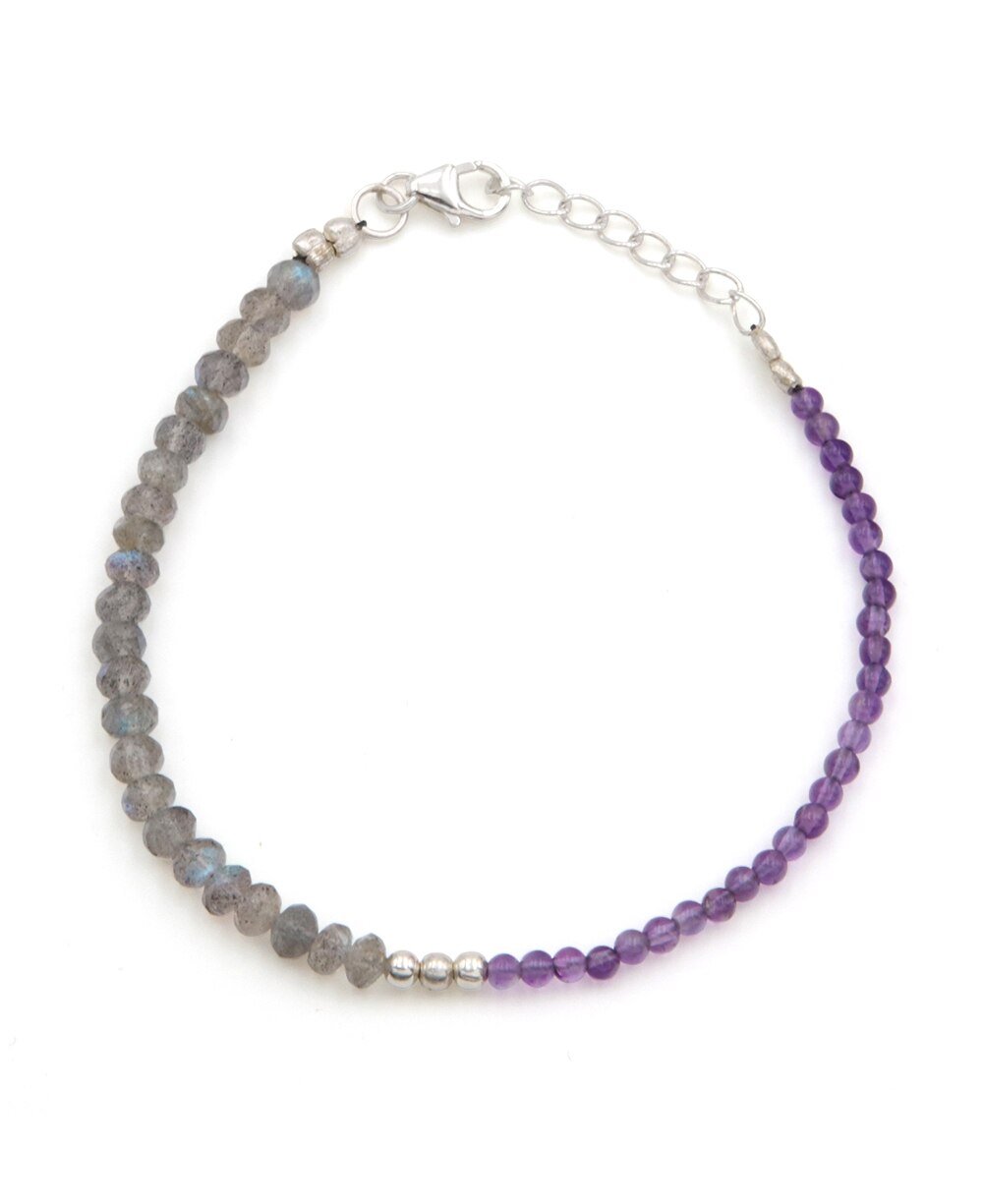 Dainty Peace and Wisdom Gemstone Bracelet, Amethyst and Labradorite - Jewelry Collection