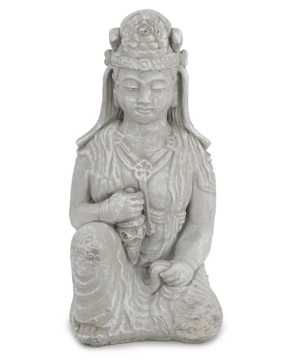 Distressed Finish Cast Stone Garden Kuan Yin Statue Made in the USA - Sculptures & Statues